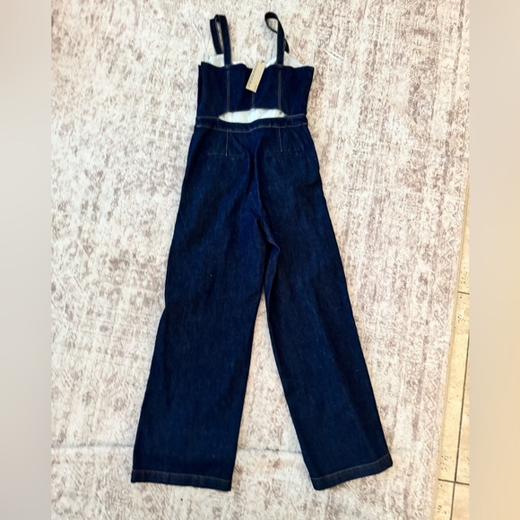 NWT BANANA REPUBLIC Dark Blue denim sweetheart neck wide leg 2P - Picture 6 of 8